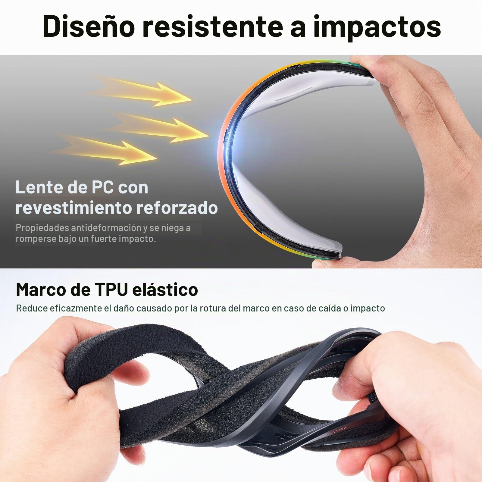Odoland Gafas de Esquí para Adultos y Jóvenes, Gafas de Snowboard de Doble Capa - Protección UV y a Prueba de Viento, Correa Ajustable, BR