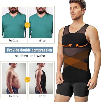 Compression Shirt for Men Slimming Body Shaper Tummy Control Vest Shapewear Waist Trainer Vest Workout Tank Tops