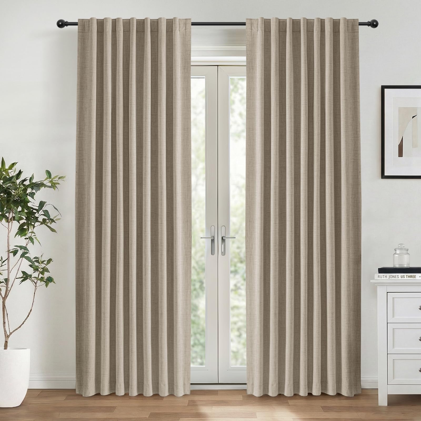 INOVADAY 100% Verdunklungsvorhänge 2 Stück,Vorhäng Blickdicht Thermovorhang Kälteschutz Vorhang Taupe,Gardinen Schlafzimmer Wohnzimmer,H 175 x B 140 cm