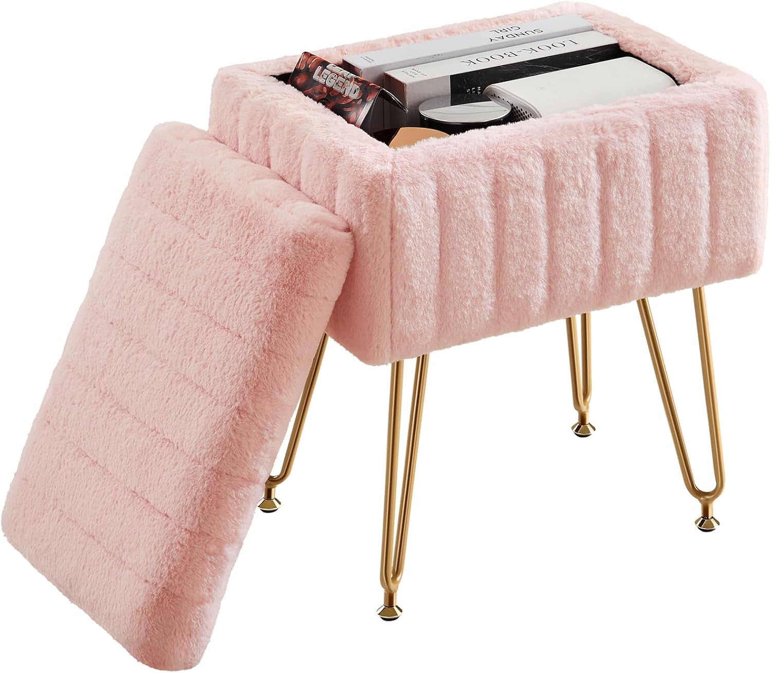 DUMOS Vanity Stool Chair, Ottoman with Storage, Makeup Cute