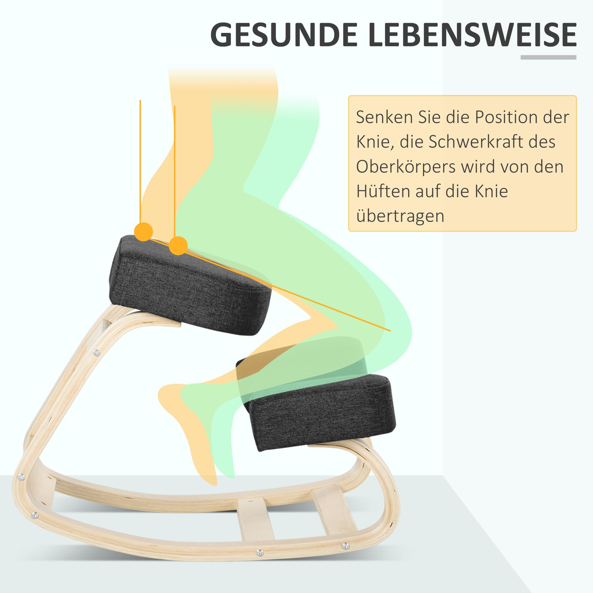 Vinsetto Ergonomischer Kniestuhl, Kniehocker Gesundheitsstuhl für Zuhause, Büro, Meditation, zur Verbesserung der Rückenschmerzen Nackenschmerzen Lindern & Körperhaltung Schwarz