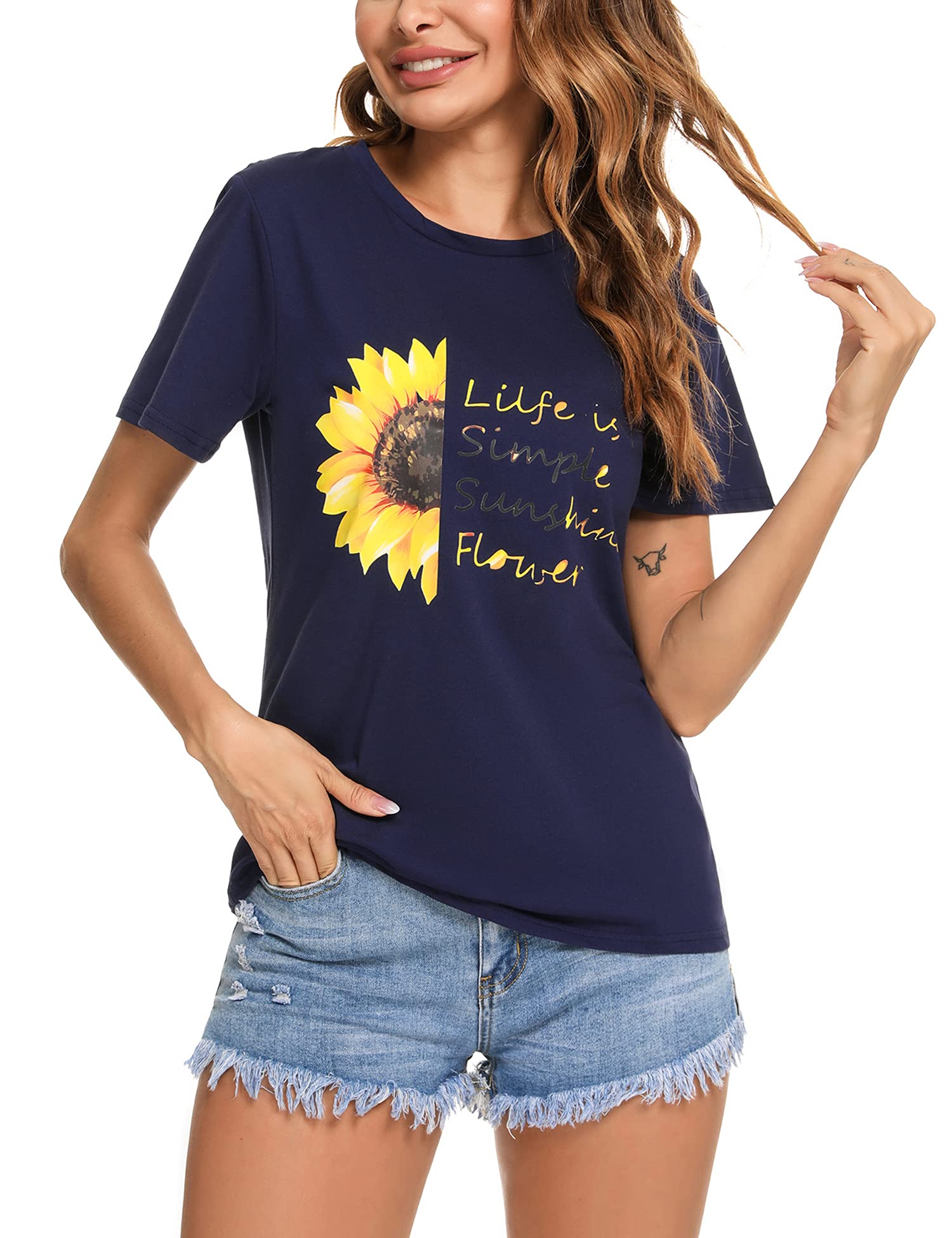 Irevial Camisetas Mujer Manga Corta Verano, Camisetas Basicas Deporte Mujer Cuello Redondo Casual, Blusa Mujer Elegante T-Shirt Top Mujer con Estampado