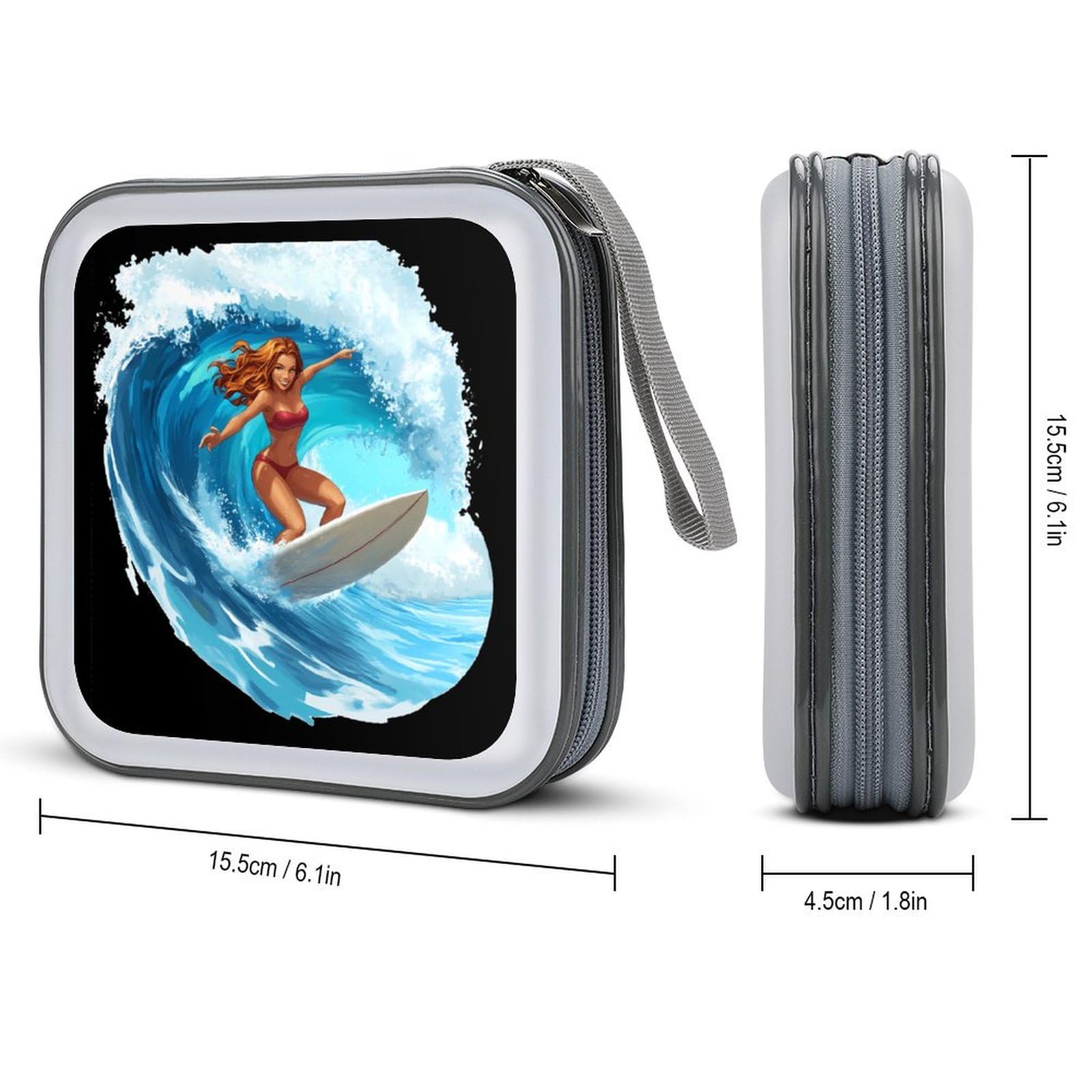 Ocean Surfing Woman CD Case Plastic DVD Case Holder Wallet Disc Storage Organizer for Car Travel
