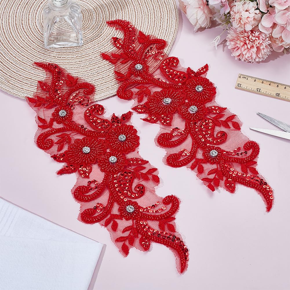 MYXJX Applique, Fiori 3D Perline Strass Tessuto di Pizzo Ricamato Abito da Sposa Appliques Cucire Toppe for Abiti Decorazione Fai da Te(Roze