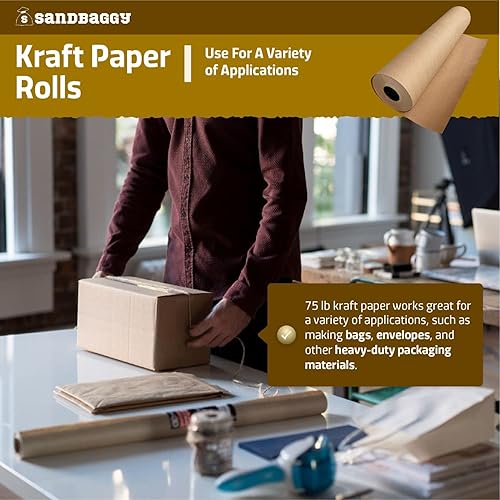 Miniatura 6 de Sandbaggy Rollos de papel kraft de alta resistencia, papel reciclado de 75 libras para envío, embalaje y embalaje, fabricados en Estados Unidos (1