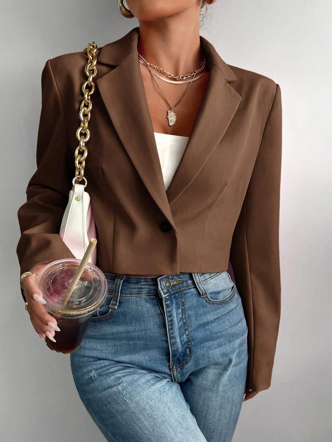 Women's Trench Coat Elegant Button Lapel Open Front Short Blazer Long Sleeve Classic Overcoat