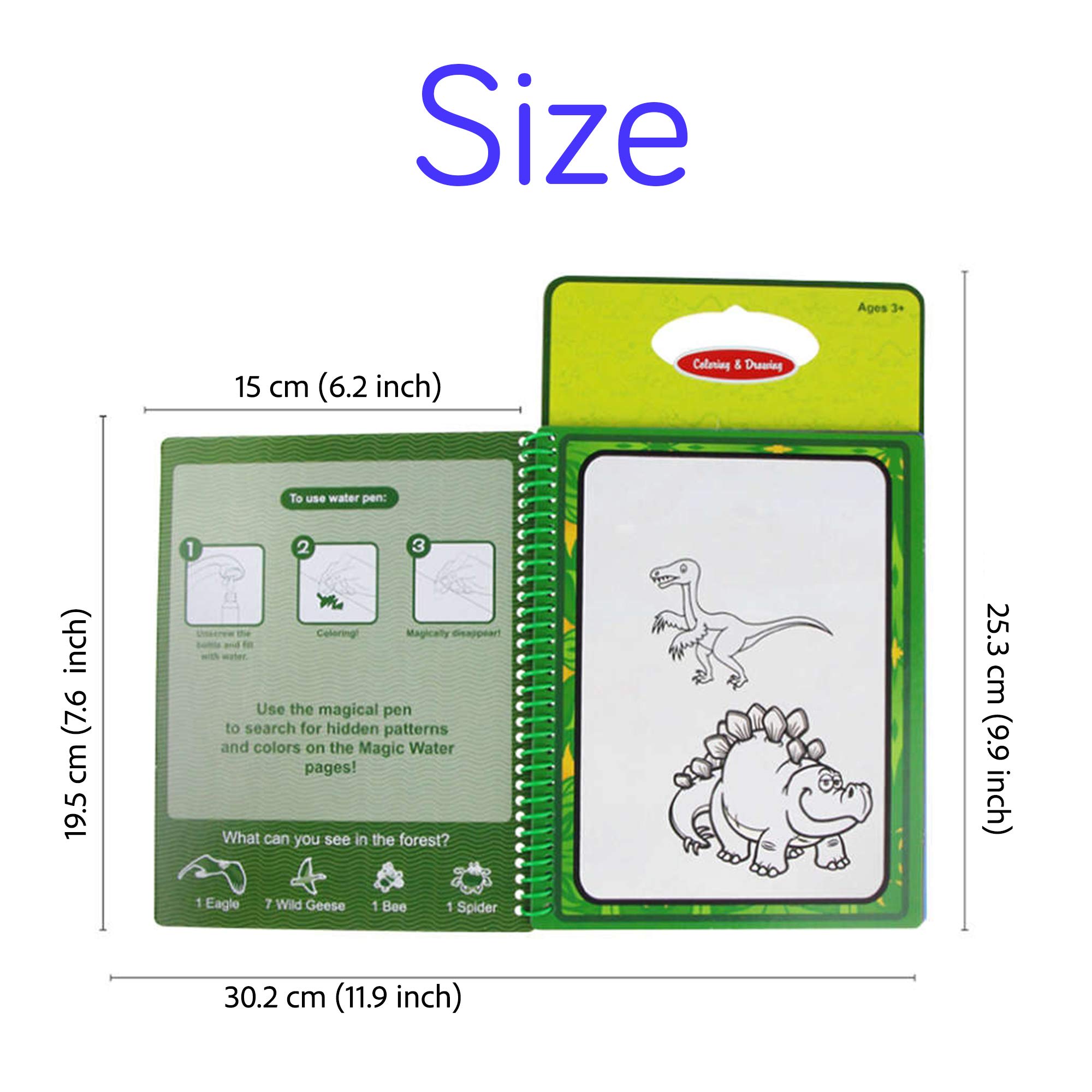 Rangebow Magic Aqua Water Reusable Drawing Doodle Colouring Book with 2 Magic Water Pens for Age 3 Years plus Kids Travel Activity Book Children Toddlers Travel Toys (Dinosaur Book) - Image 3