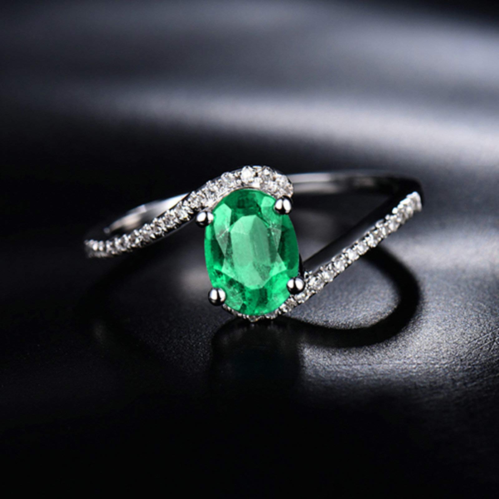 Anillo de oro blanco esmeralda 750 585 375, talla 47 (15,0)-65 (20,7), anillo de boda para mujer, engaste de 4 puentes, con esmeralda ovalada de 1 ct y moissanite 0,1 ct