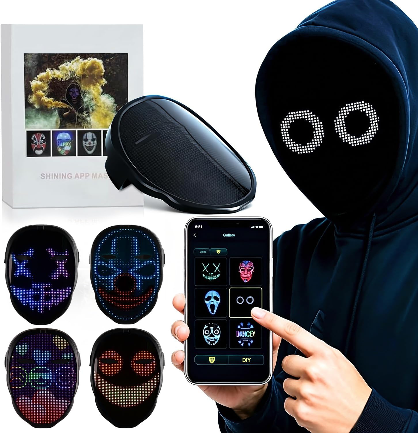 LED Light Up Mask with Gesture Sensing, Toys Gifts| Face-transforming Halloween Costume Mask, 50 Patterns, Rechargeable,Gifts for Christmas Birthday Cosplay Party,Cool Toys For Kids Adults