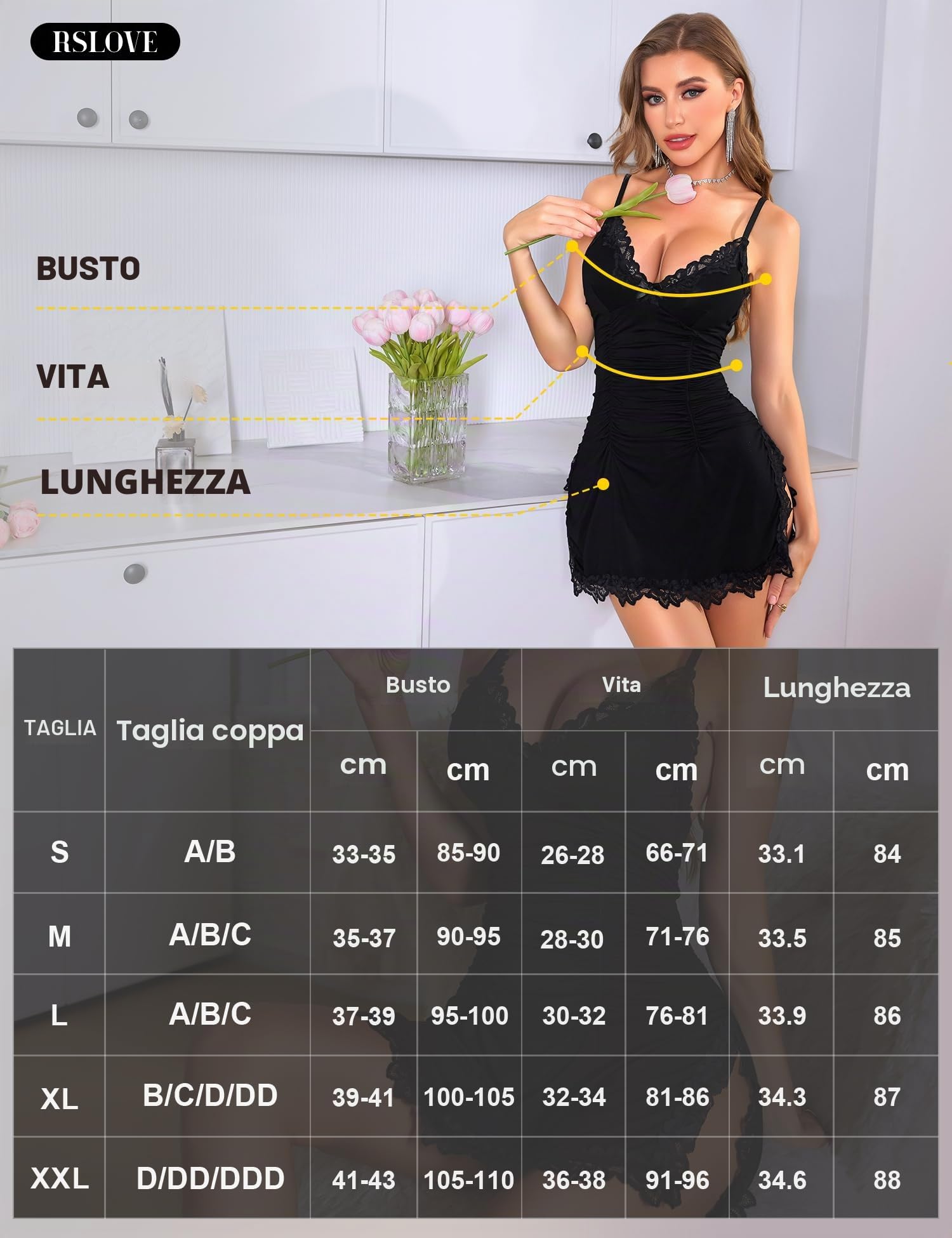 RSLOVE Lingerie sexy da donna, abito da notte in pizzo, abito da notte, camicia cattiva