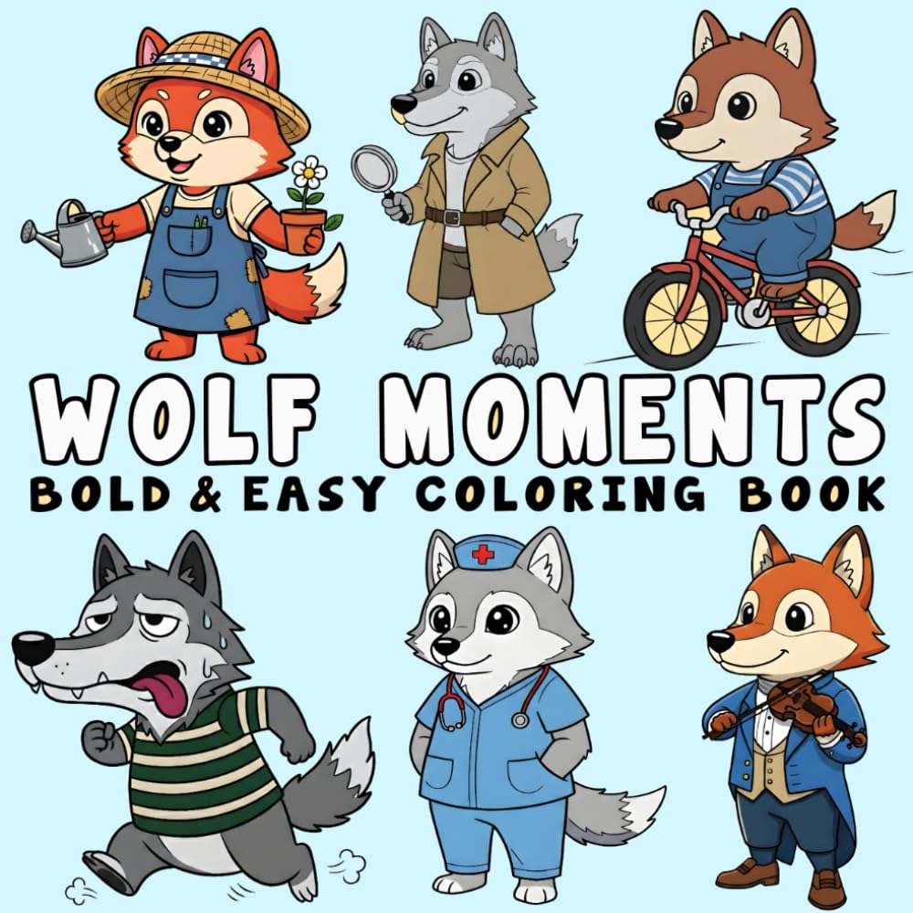 Wolf Moments: Bold, and Easy Wolf Coloring Pages for Stress Relief – Simple and Enjoyable Designs for Teens and Adults