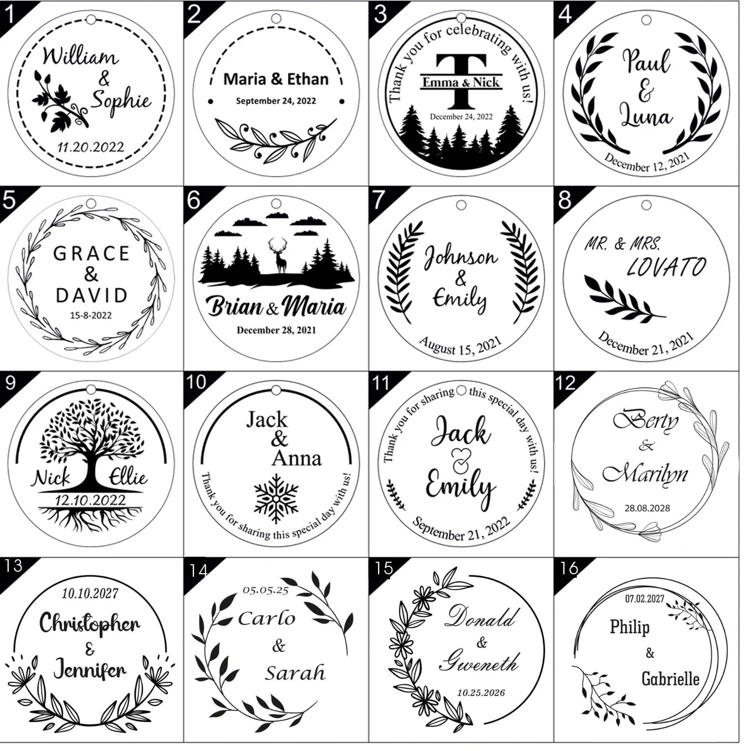 Posavasos De Madera Personalizados, Regalo De Boda, Nombre Personalizado Grabado, Regalo De Inauguración De La Casa, Almohadilla For Taza De Té, Café, Compromiso, Navidad(80pcs)