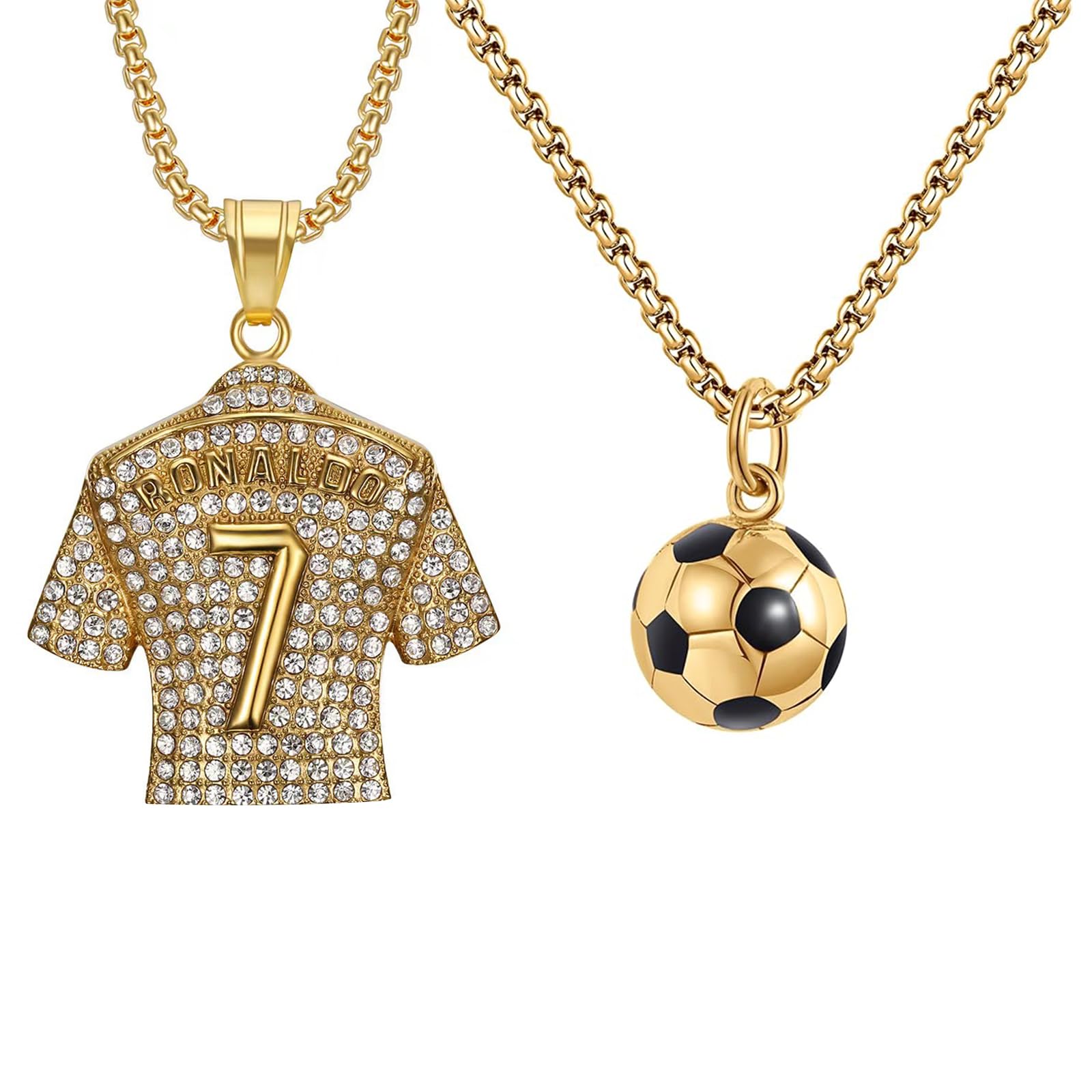 Collar de jersey de 2 piezas número 7, colgante de jersey, collar de diamantes número 7 niños cadena de cresta de hip hop, regalo para amantes de los juegos de pelota