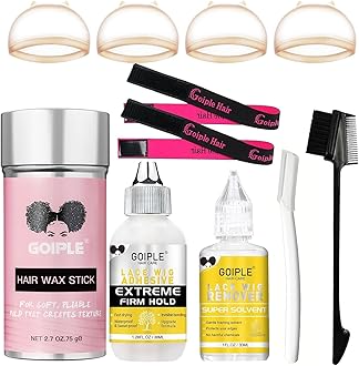 Lace Wig Glue Kit Lace Front Glue Kit for Wigs, Strong Hold Adhesive for Wigs and Hair Systems Invisible Bonding, Adhesive, Wig Remover, Hair Wax Stick, Edge Band, Razor & HD Wig Cap