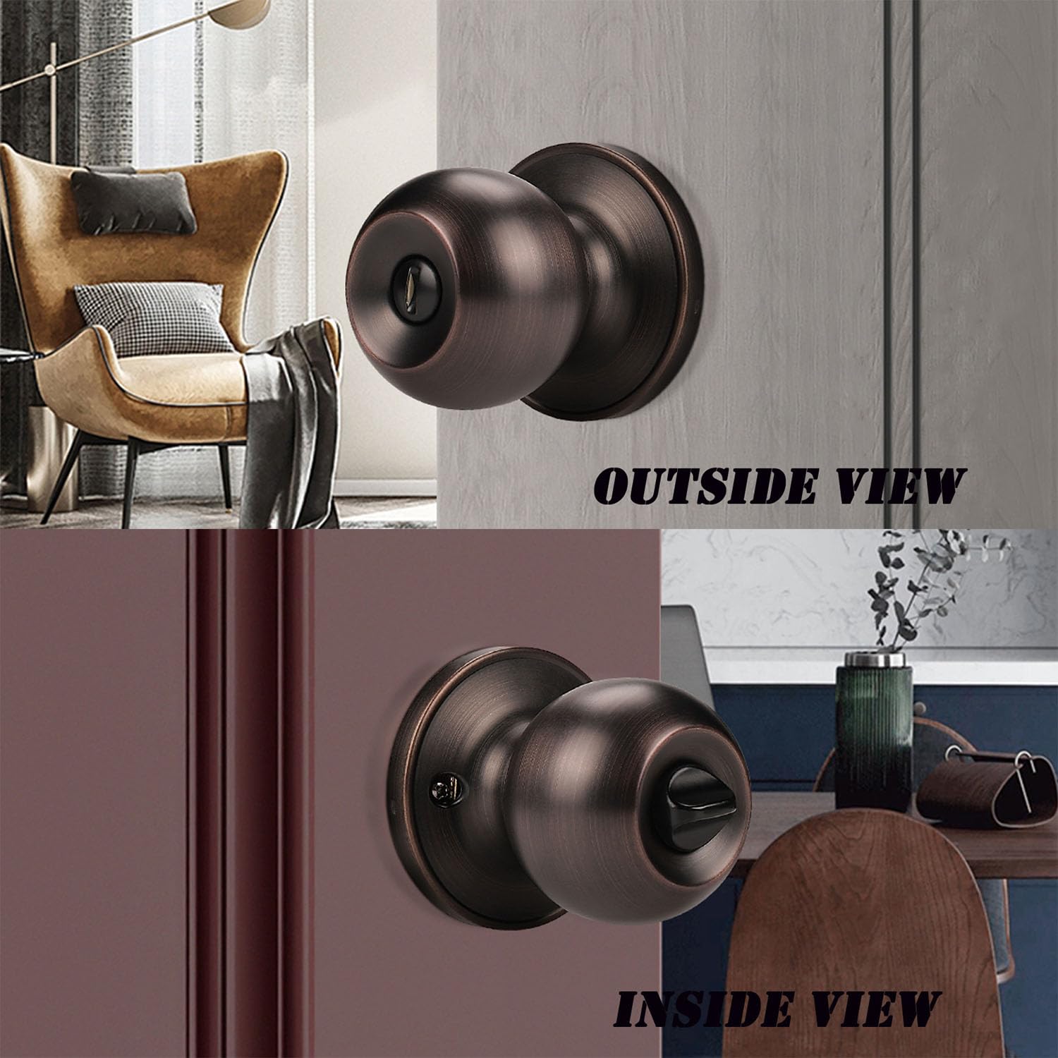 Probrico 2-Pack Oil Rubbed Bronze Privacy Door Knobs – Bedroom & Bathroom Lock, Adjustable Latch, Universal Handing, Easy Install