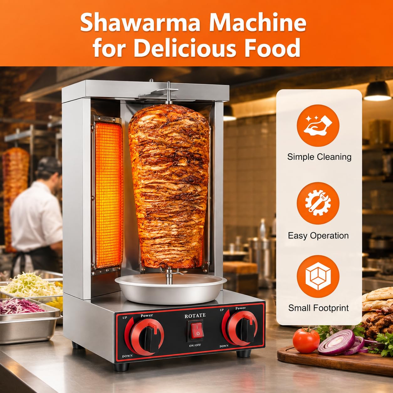 Maszyna do grillowania Shawarma – 2-palnikowa pionowa kuchenka rożnowa do doskonale ugotowanych mięs i warzyw, idealna do restauracji i gotowania w domu