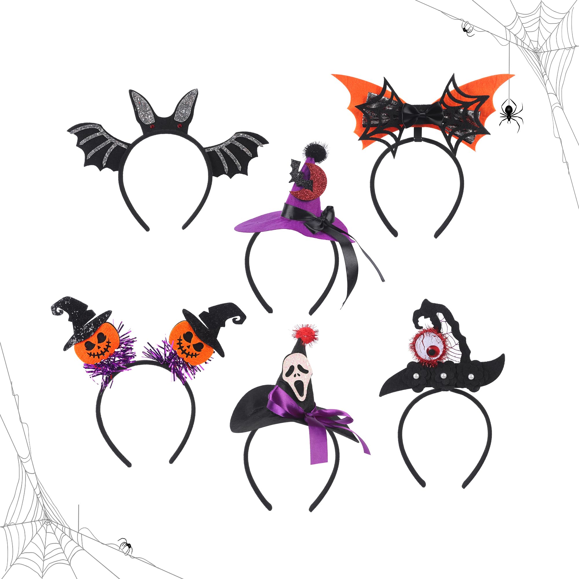 Jiusely Halloween Headbands Spider Hair Hoop 6pcs