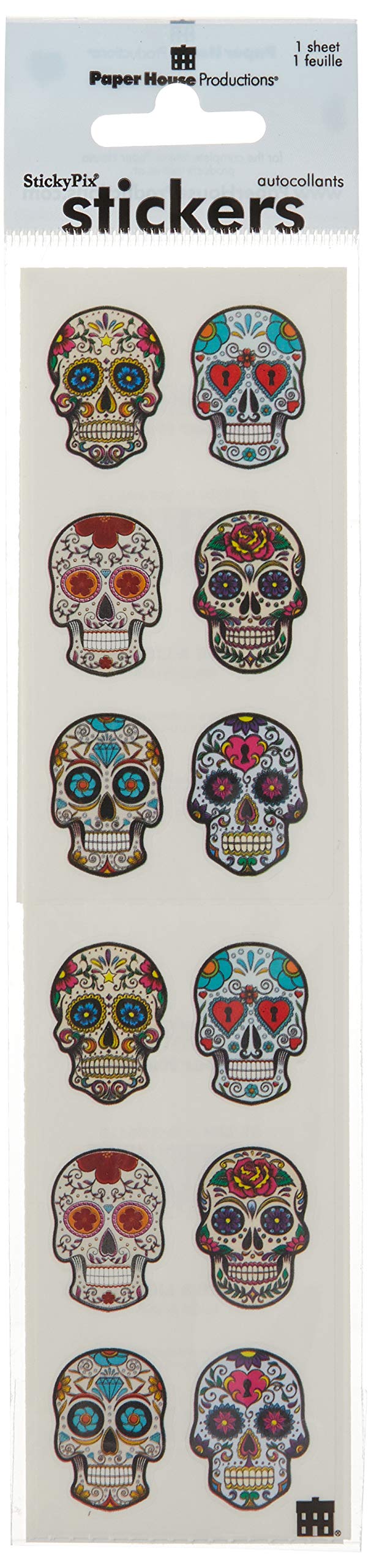 Paper House Productions ST-2284E Photo Real Sticky Pix Stickers, Sugar Skulls (6-Pack)