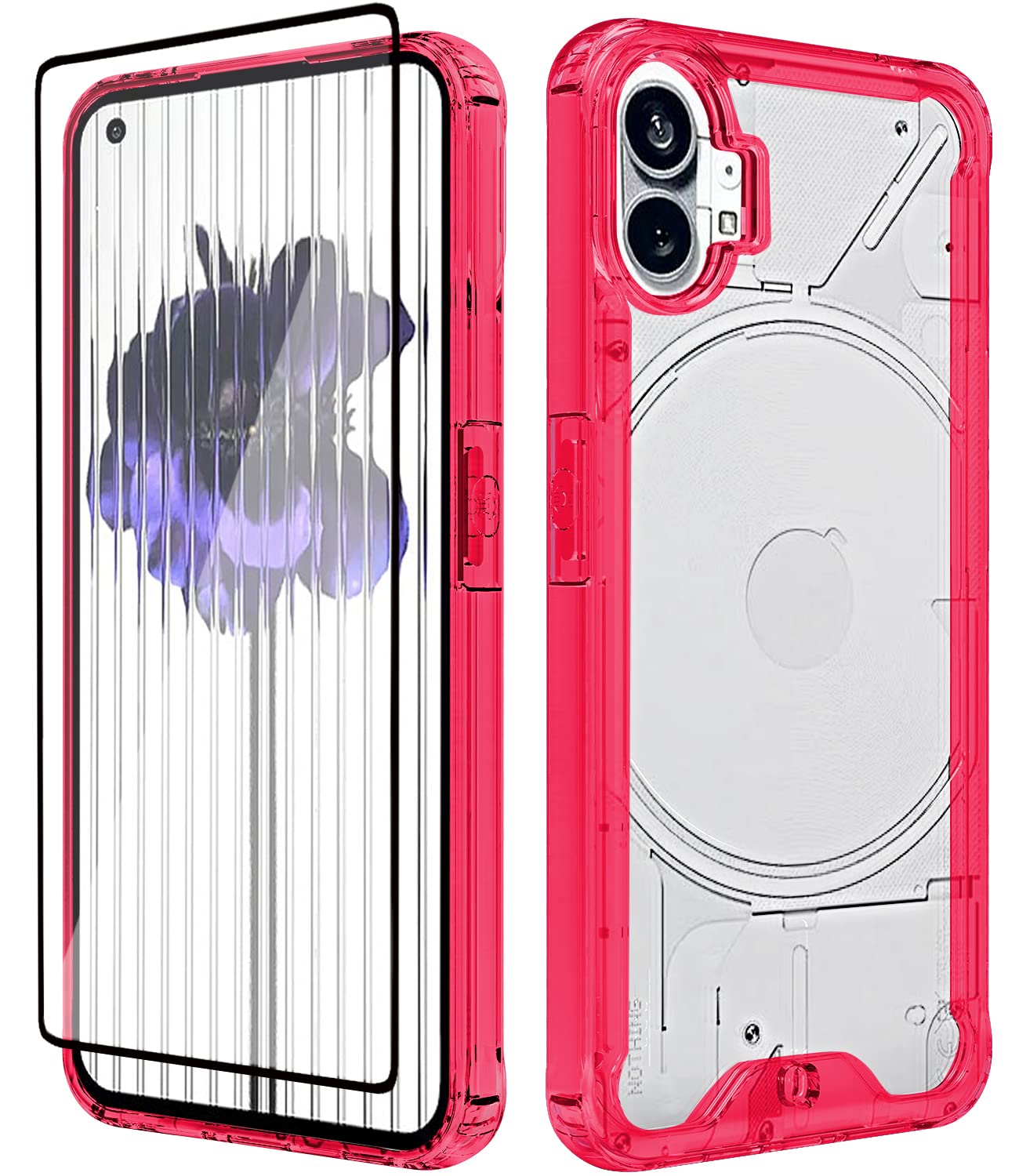 SKOAI for Nothing Phone 1 Case: Back Cover Ultra Hybrid with Screen Protector - Crystal Red Yk