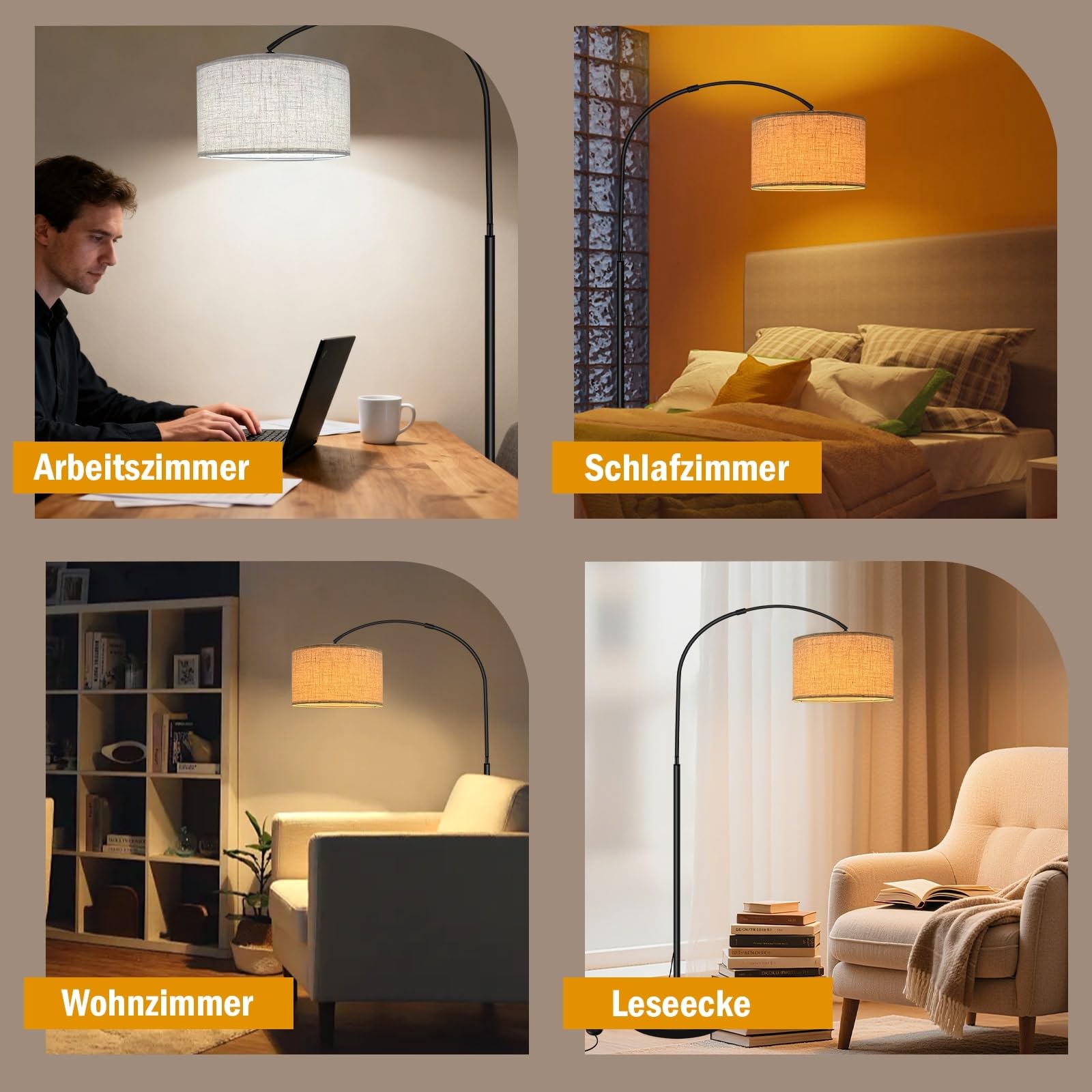 Yicenscoltd Bogenlampe Stehlampe Wohnzimmer– LED Stehlampe Dimmbar mit 3 Farbtemperaturen,12W E27 Glühbirne geliefert, Leinen Lampenschirm, Fußschalter – geeignet für Schlafzimmer, Lesen, Büro usw