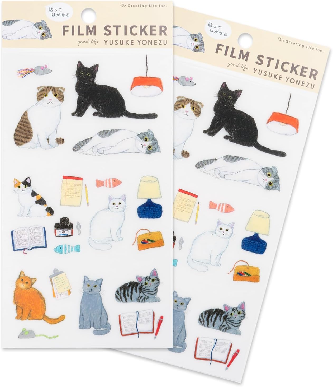 Greeting Life YZCK-394-AM Yusuke Yonezu Peel and Stick Sticker Sticker Set of 2 Cat