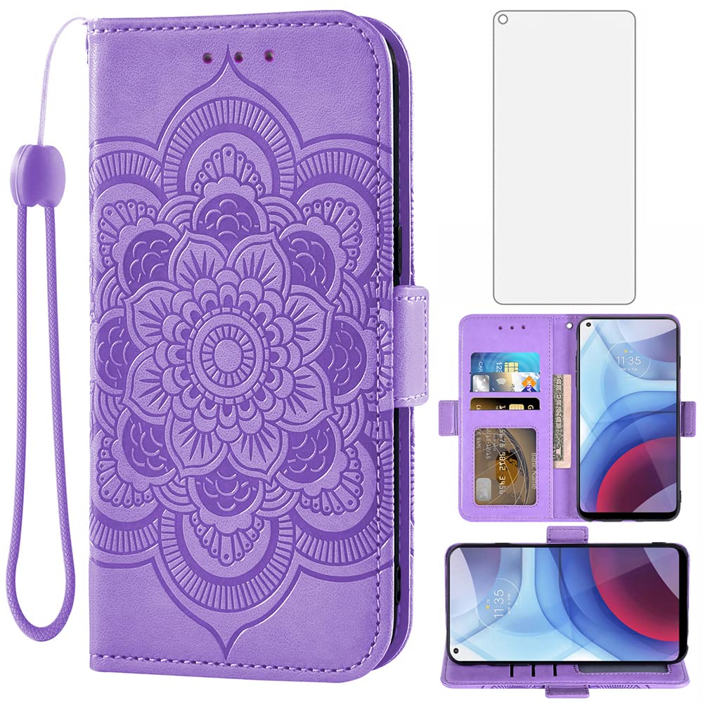 Asuwish Compatible With Moto G Power 2021 Wallet Case Tempered