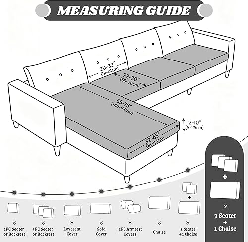 Miniatura 5 de KinCam Fundas de cojín para sofá, fundas elásticas para sofá seccional, funda de sofá para sofá en forma de L, fundas lavables para sofá (3 plazas +