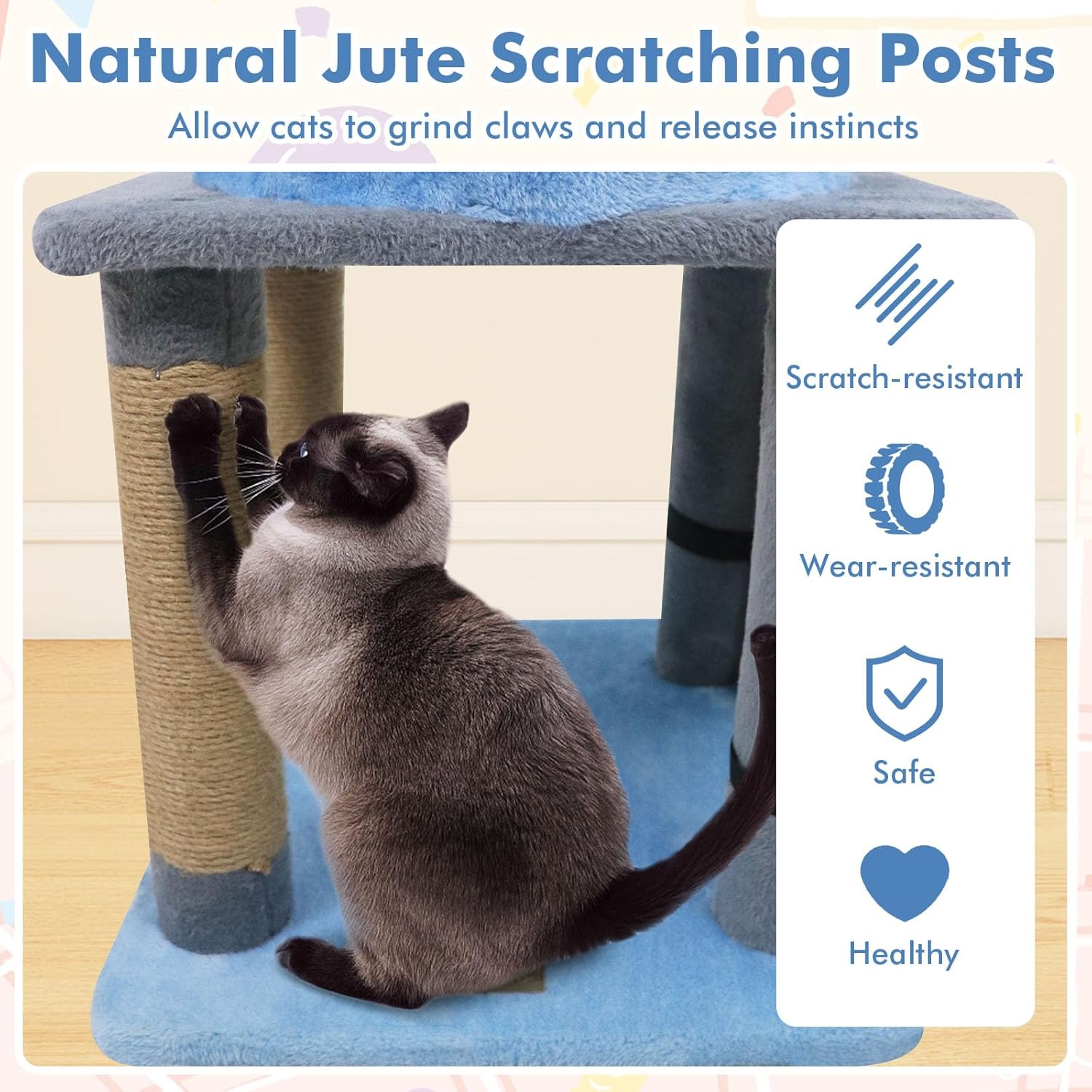 Tangkula Cute Cat Tree, 31.5 Inch Multi-Level Cat Tower with Jute Scratching Posts, Condo, Top Perch, Hanging Toy, Moon & Star & Cloud-Shaped Accents for Indoor Cats (Blue)