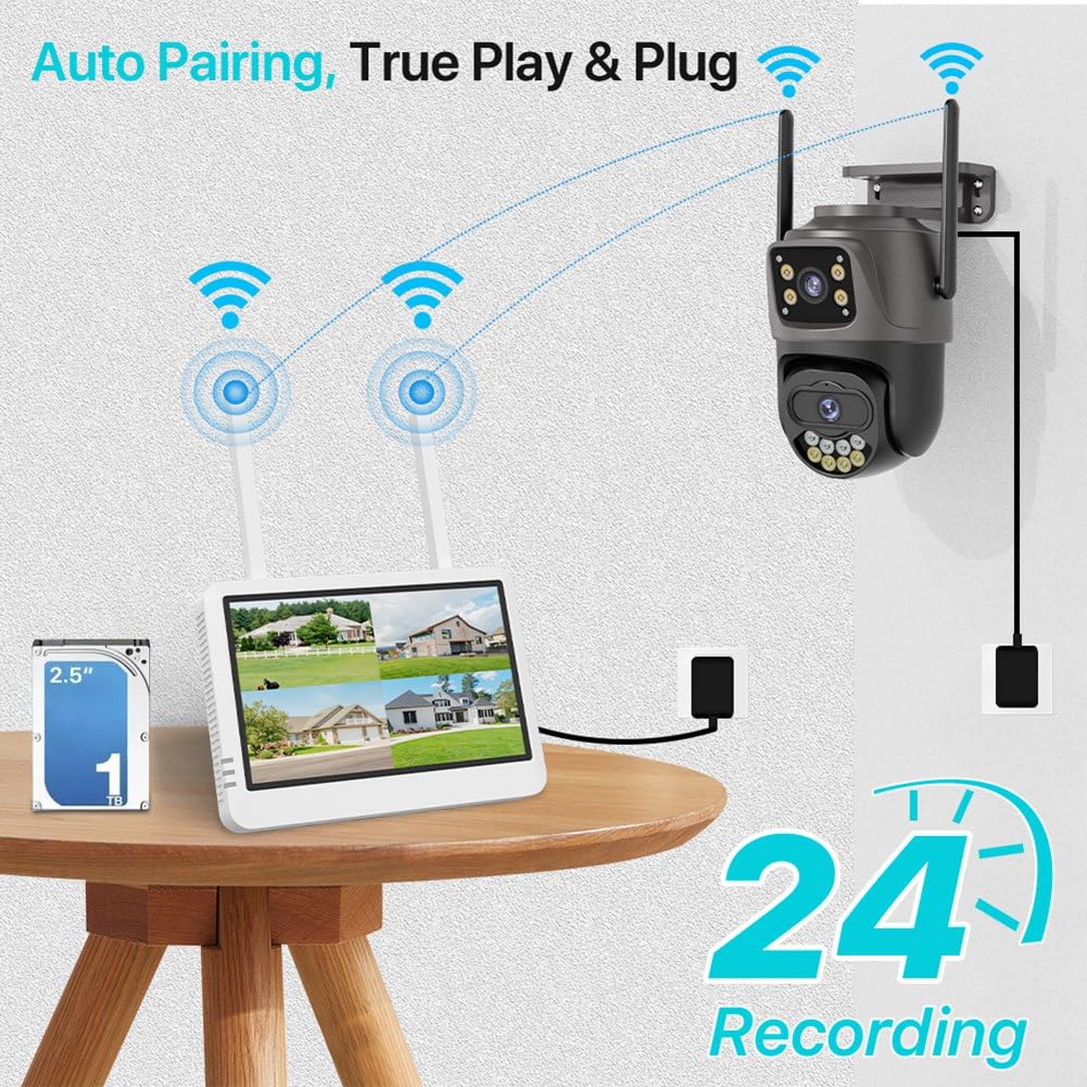 Monitor NVR inalámbrico 8 CH 7 LCD con WiFi Home Recordersystem 265 EU Plug Videovigilancia