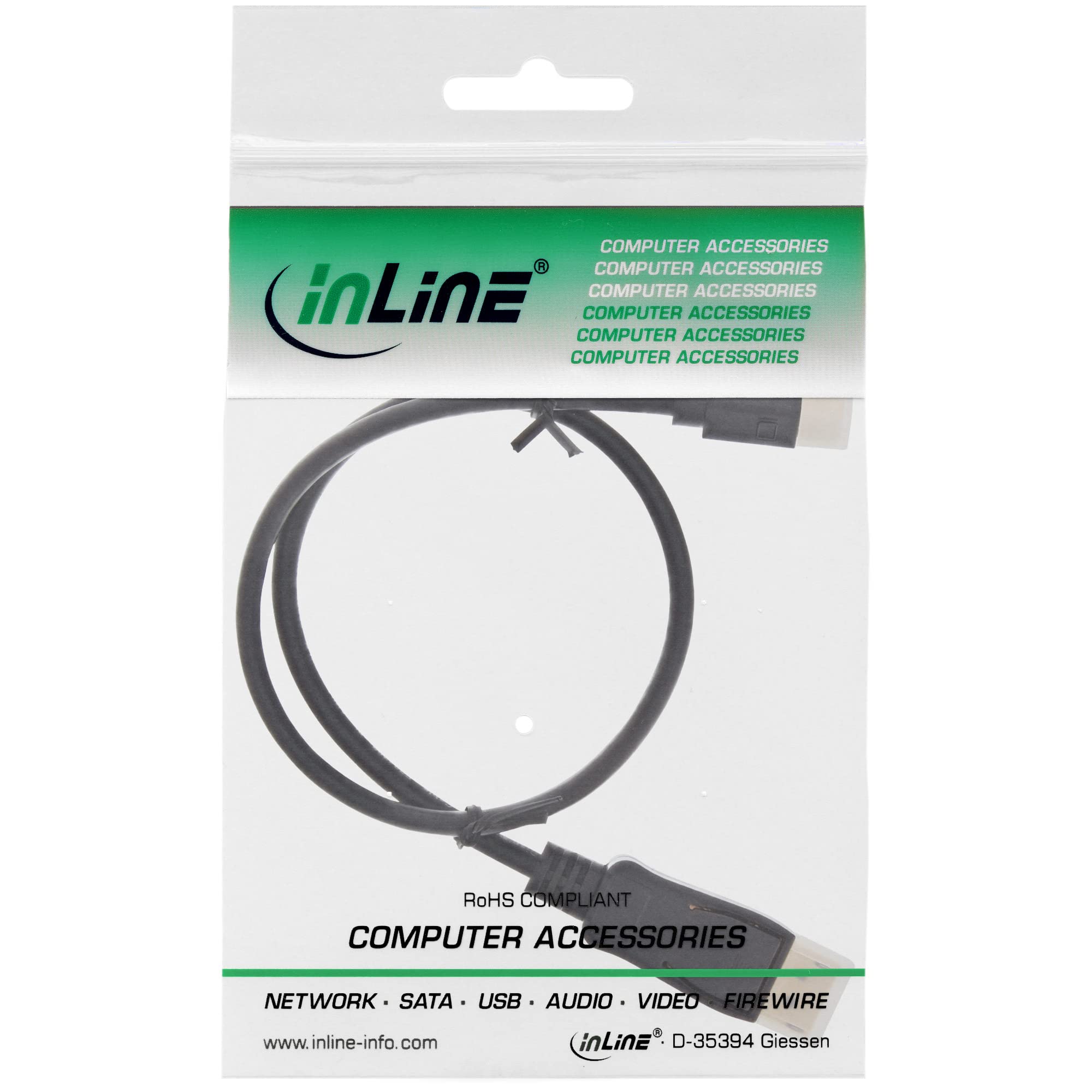InLine 17136S Mini DisplayPort do kabla DisplayPort, czarny, 0,5 m