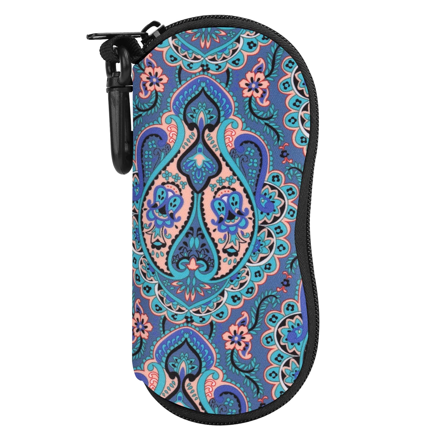 MoKo Sunglasses Soft Case, [Ultra Lightweight] Neoprene Zippered Eyeglass Storage Case with Belt Clip for Eyewear, Frames, Carrying Pouch Case Makeup Bag for Keys, Pencils, Cards, Peacock Feather — image 1