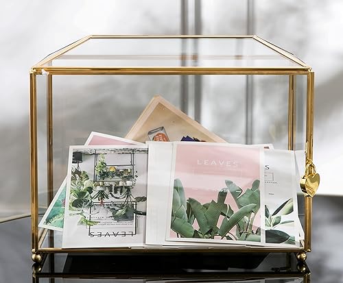 Miniatura 2 de Vellon Caja de tarjeta de regalo de boda transparente con cerradura, caja de cristal dorado de seguridad mejorada para boleta, donación,