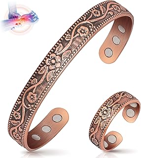 Copper Bracelet for Women, Magnetic Bracelets & Magnetic Thumb Rings with 3500 Gauss Magnets, 99.9% Solid Pure Copper Jewelry Gift with Box