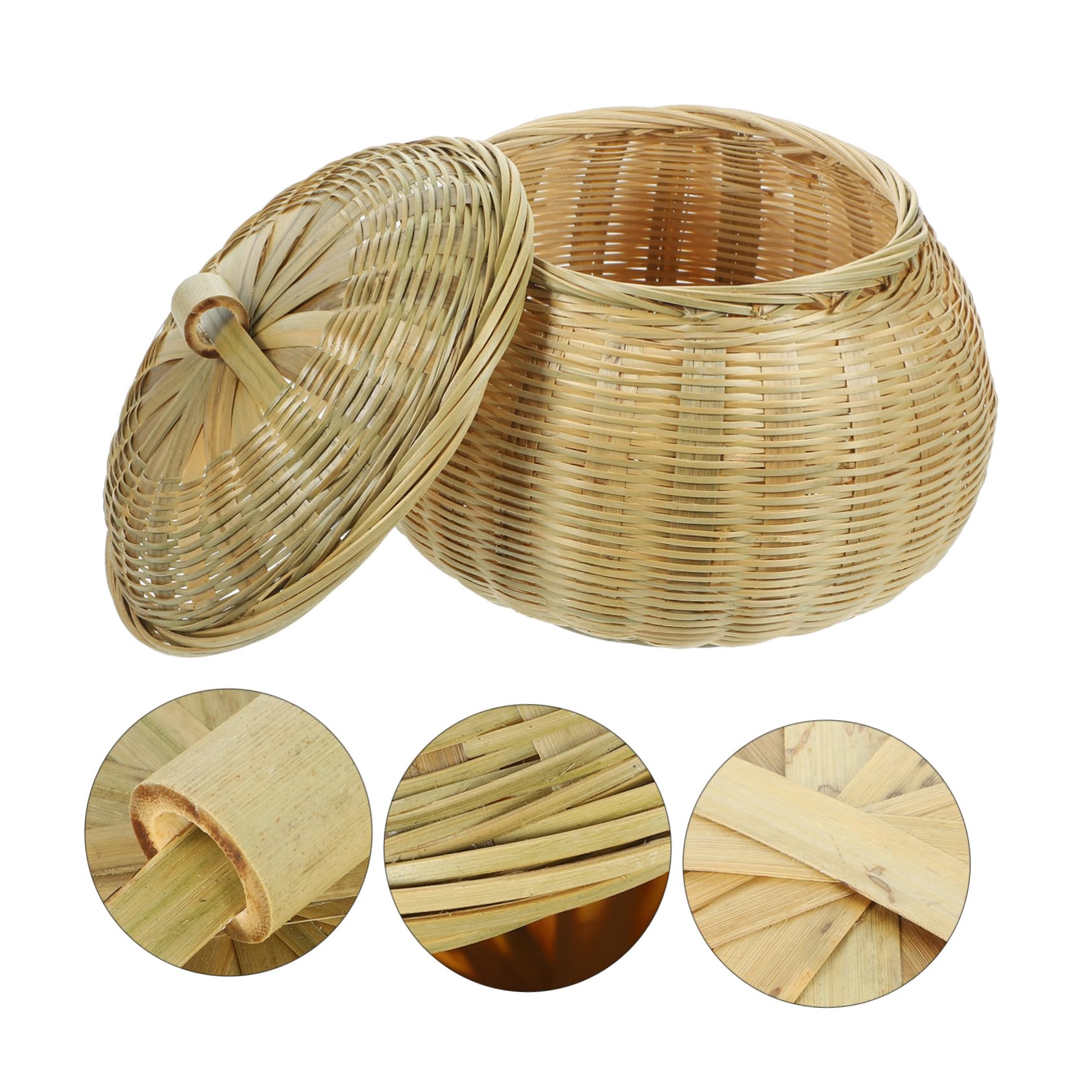 Woven Storage Basket with Lid Round Desktop Organizer for Home Sundries Snacks and Cosmetics Stylish and Practical Storage