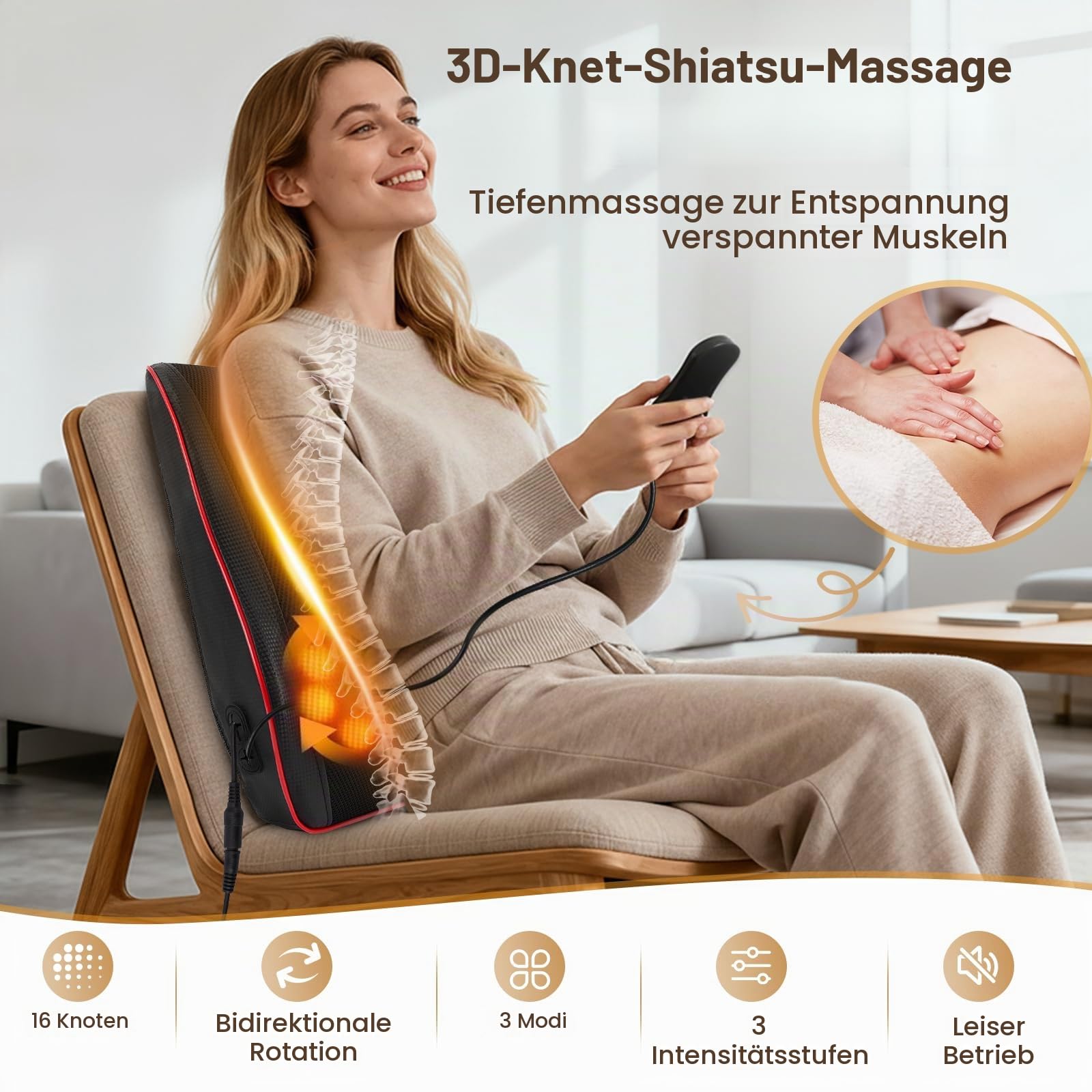 Rückenmassagegerät mit 16 Shiatsu-Massageköpfen & Wärme, Massagegerät, Nackenmassagegerät, Massagekissen für Schulter, Rücken, Beine, Geschenke für Männer Frauen