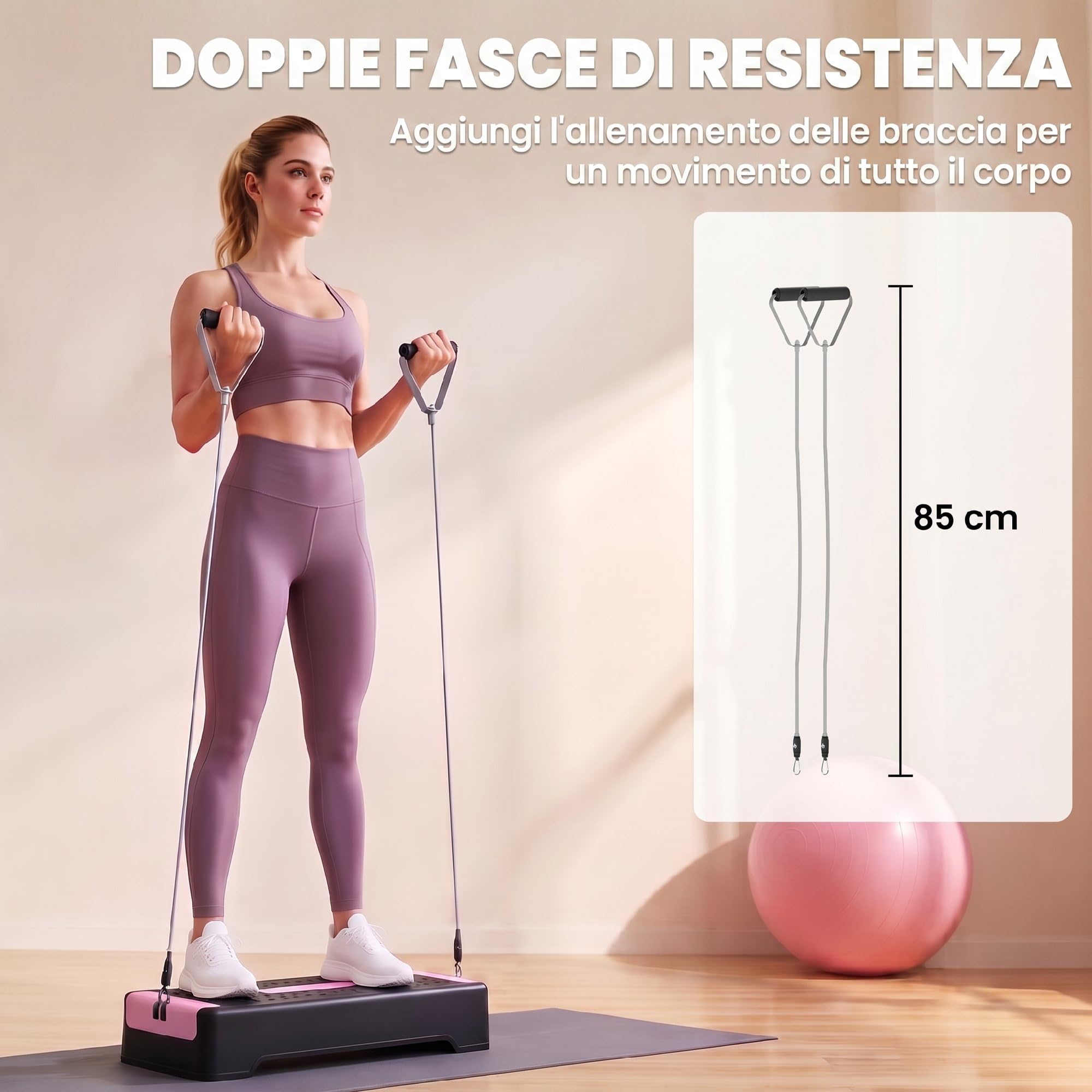SPORTNOW Stepper Fitness Regolabile su 2 Livelli 11/16 cm Rosa e Nero