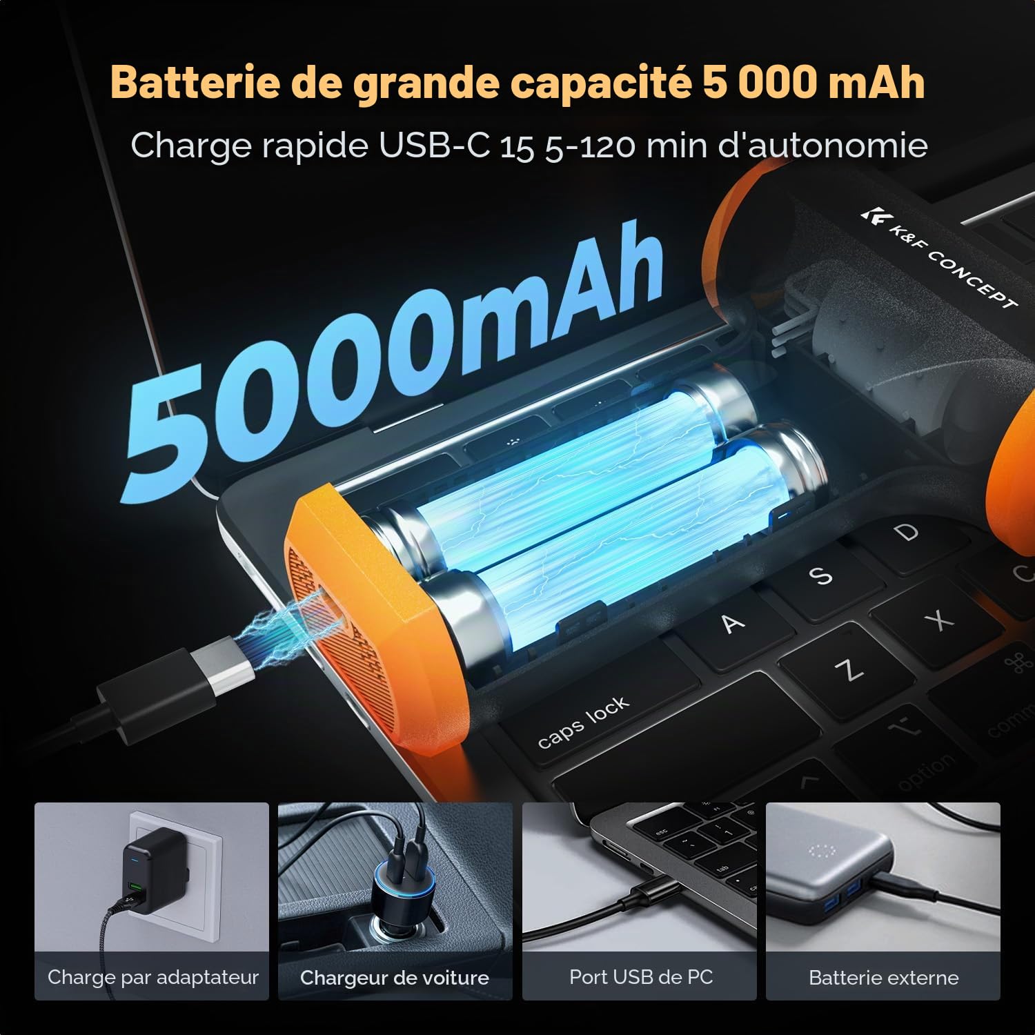 K&F CONCEPT Souffleur Air Comprimé - Nettoyant PC Air Comprimé 120000RPM, Mini Souffleur Réglable Vitesse, Charge Rapide, Souffleur de Poussière pour Ordinateur, Clavier, Maison, Extérieur et Voiture