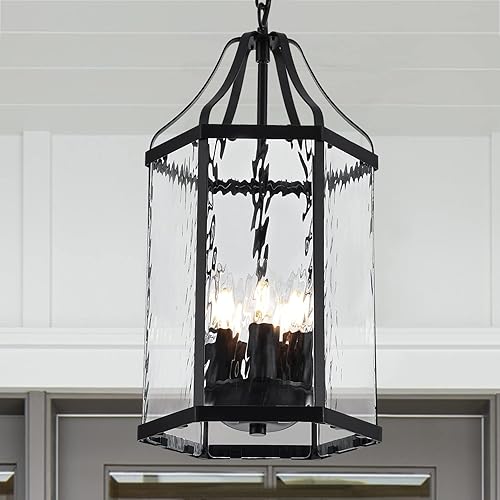 lighceac Lámpara colgante moderna de 5 luces para exteriores de 10 pulgadas con vidrio ondulado transparente, mini lámpara colgante industrial para