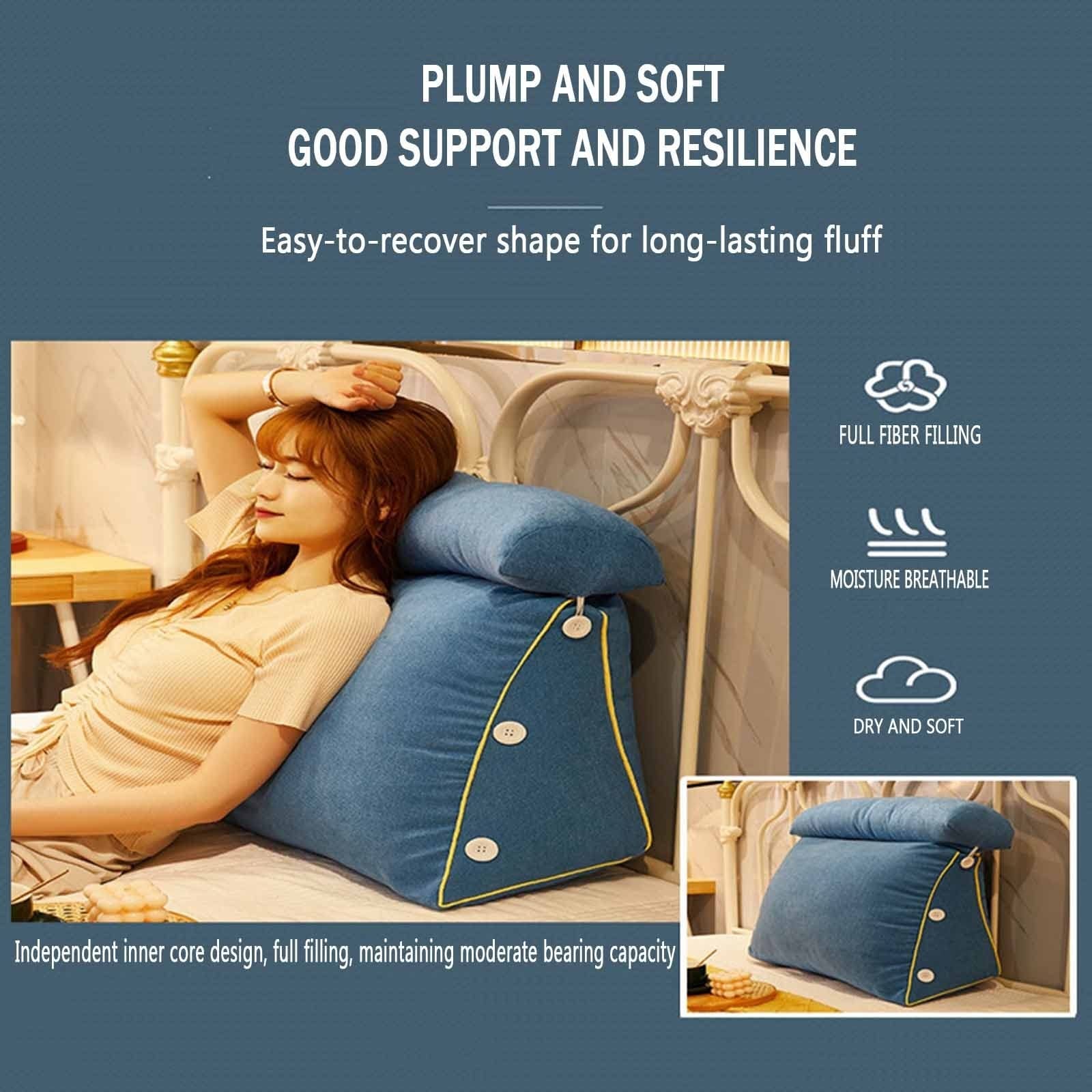 Lesekissen Keilkissen Plüsch-Dreieckskissen, Hüftstützkissen zum Lesen Arbeiten Bettsitzkissen (Color : Blue, Size : H50XW45XD22cm)
