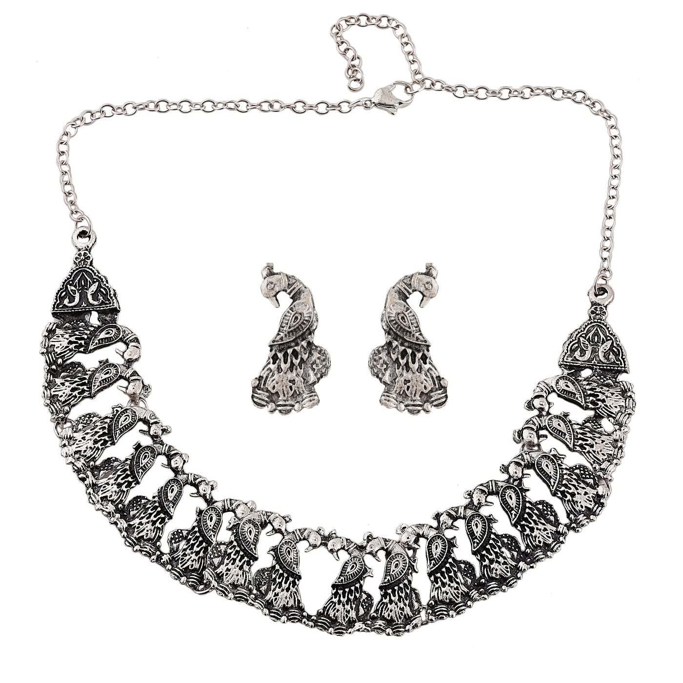 Shining Diva Fashion Latest Stylish Traditional Oxidised Silver Necklace Jewellery Set for Women (12300s)