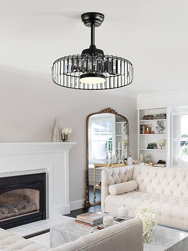 Miniatura 6 de itoeo Ventiladores de techo con luces y control remoto, ventilador de techo negro de perfil bajo de 20 pulgadas, LED regulable de 6 velocidades,