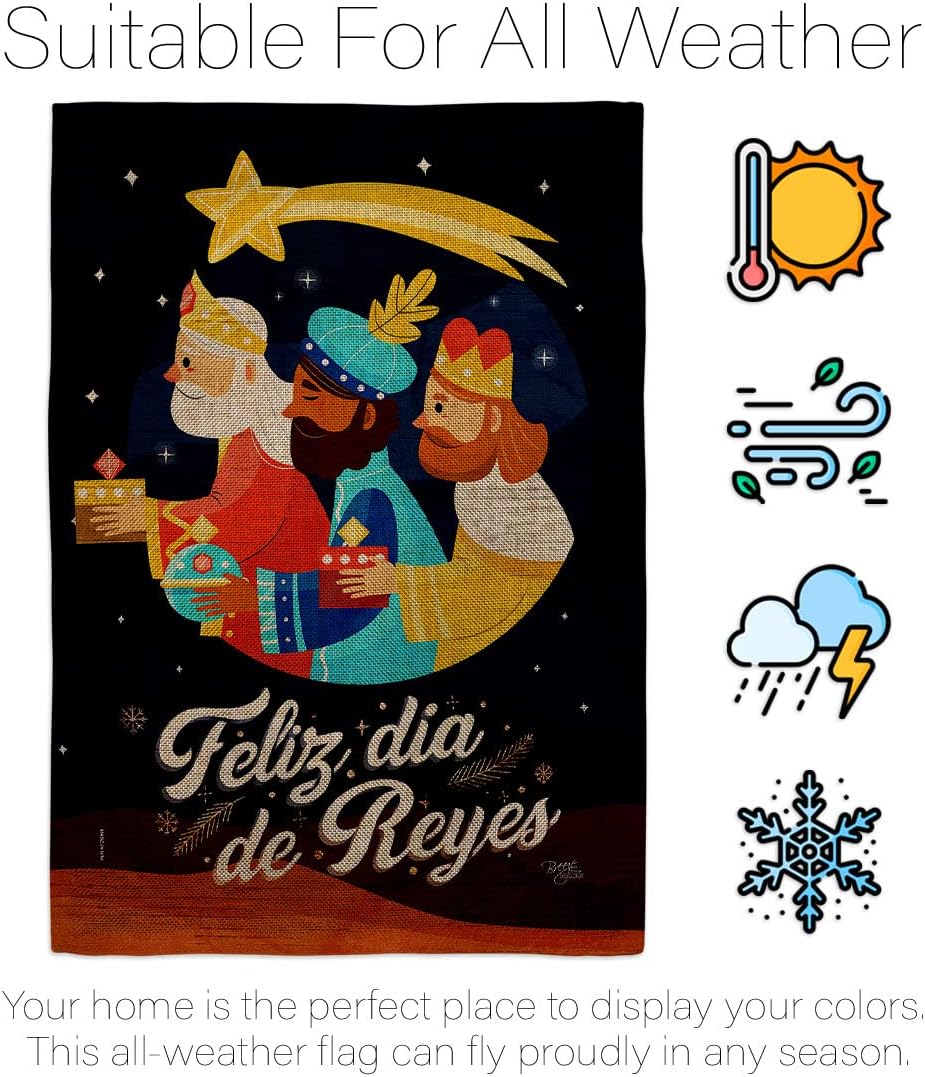 Feliz Dia De Reyes Tapestry Burlap Garden Flag Home Decor Wood Dowel Christmas Gifts Nativity Three King Religious Holy Season House Banner Small Yard Christian Outdoor Decorations Made In USA