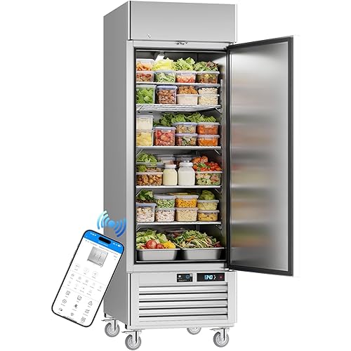 VEECOOL Commercial Refrigerators Upright WiFi Enabled, 27" One Section Solid Door Reach in Refrigerator with Right-Hinged Door, 23 cu.ft. Capacity, Stainless Steel, Fan Cooling, ETL&ETL Sanitation