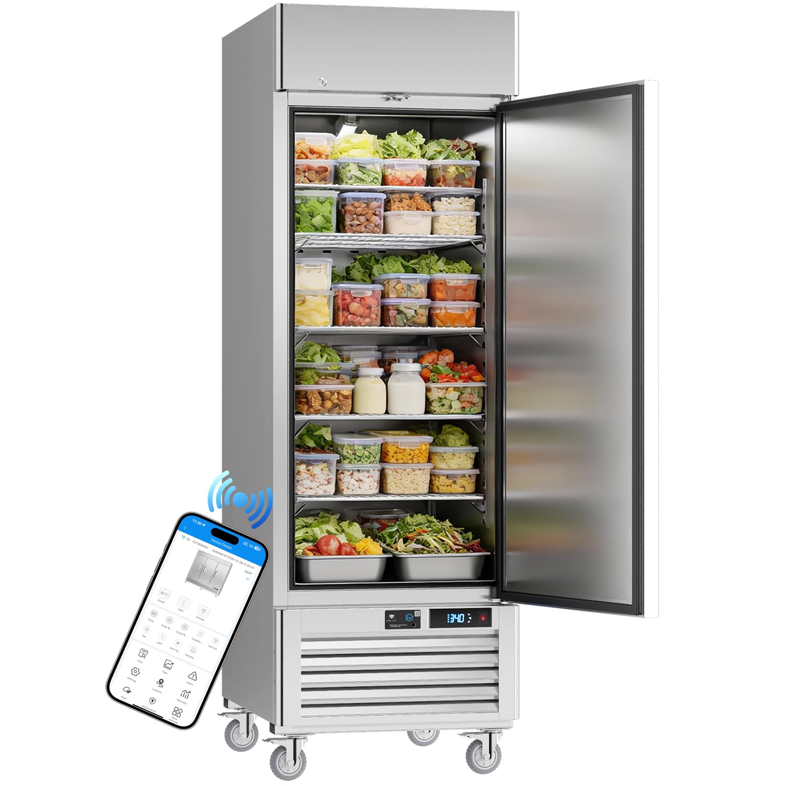 VEECOOL Commercial Refrigerators Upright WiFi Enabled, 27" One Section Solid Door Reach in Refrigerator with Right-Hinged Door, 23 cu.ft. Capacity,