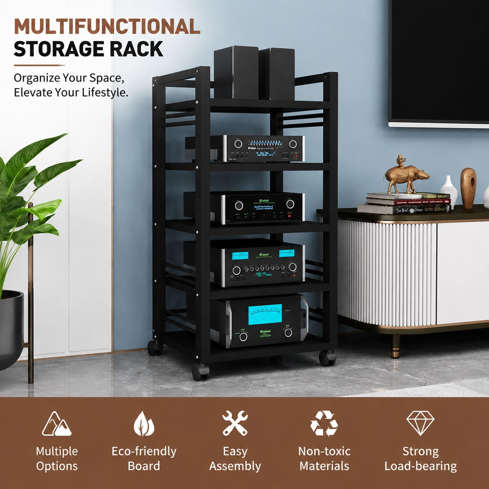 Estantería estéreo con Ruedas Soporte Multimedia Soporte de Esquina