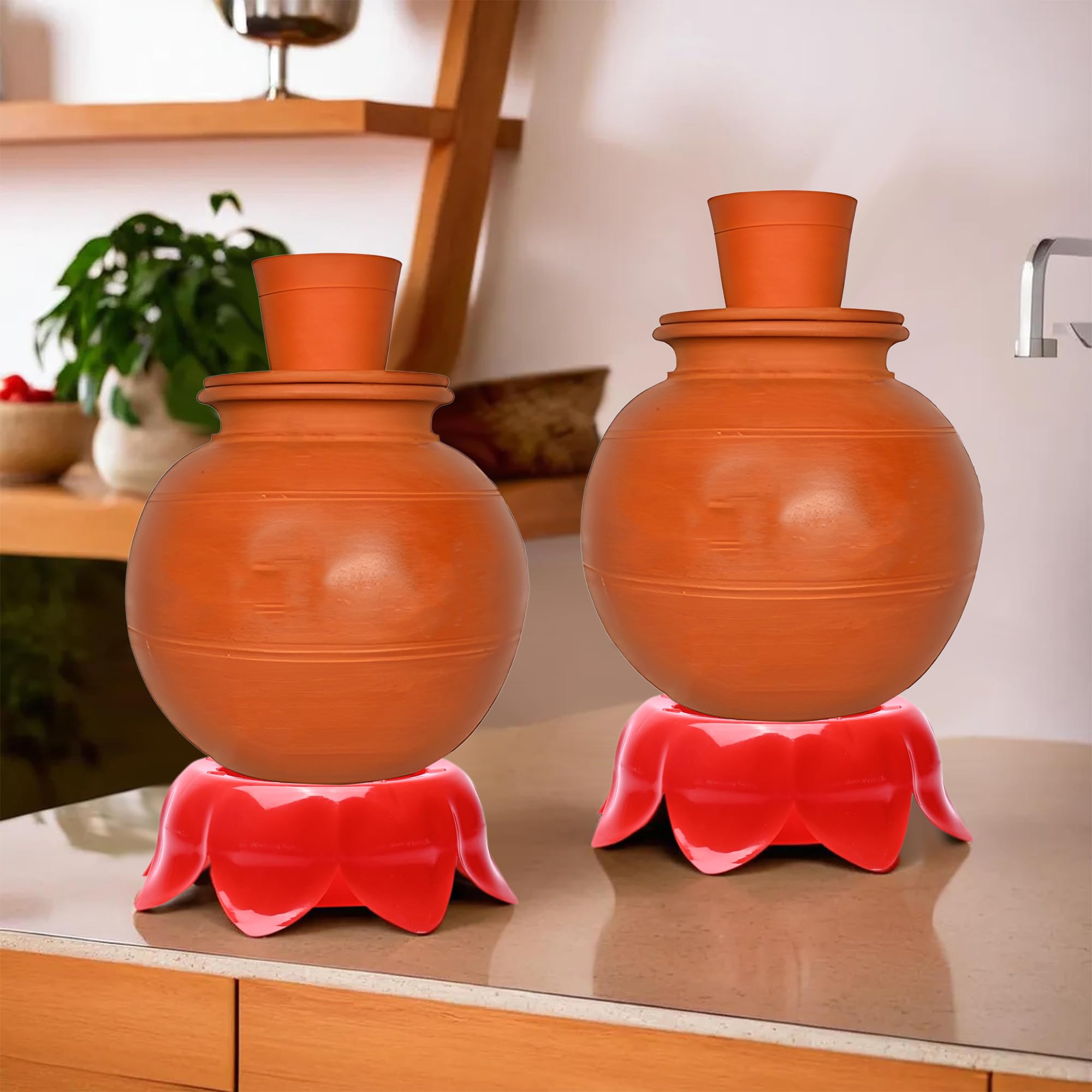 Kuber Industries (Pack of 2) Matka Stand | Multipurpose Flower Gamla Pot for Balcony, Home, Garden D?cor | Summer Water Pot Stand | Matki Stand for Home & Kitchen | Royal Matka | Red-image-22