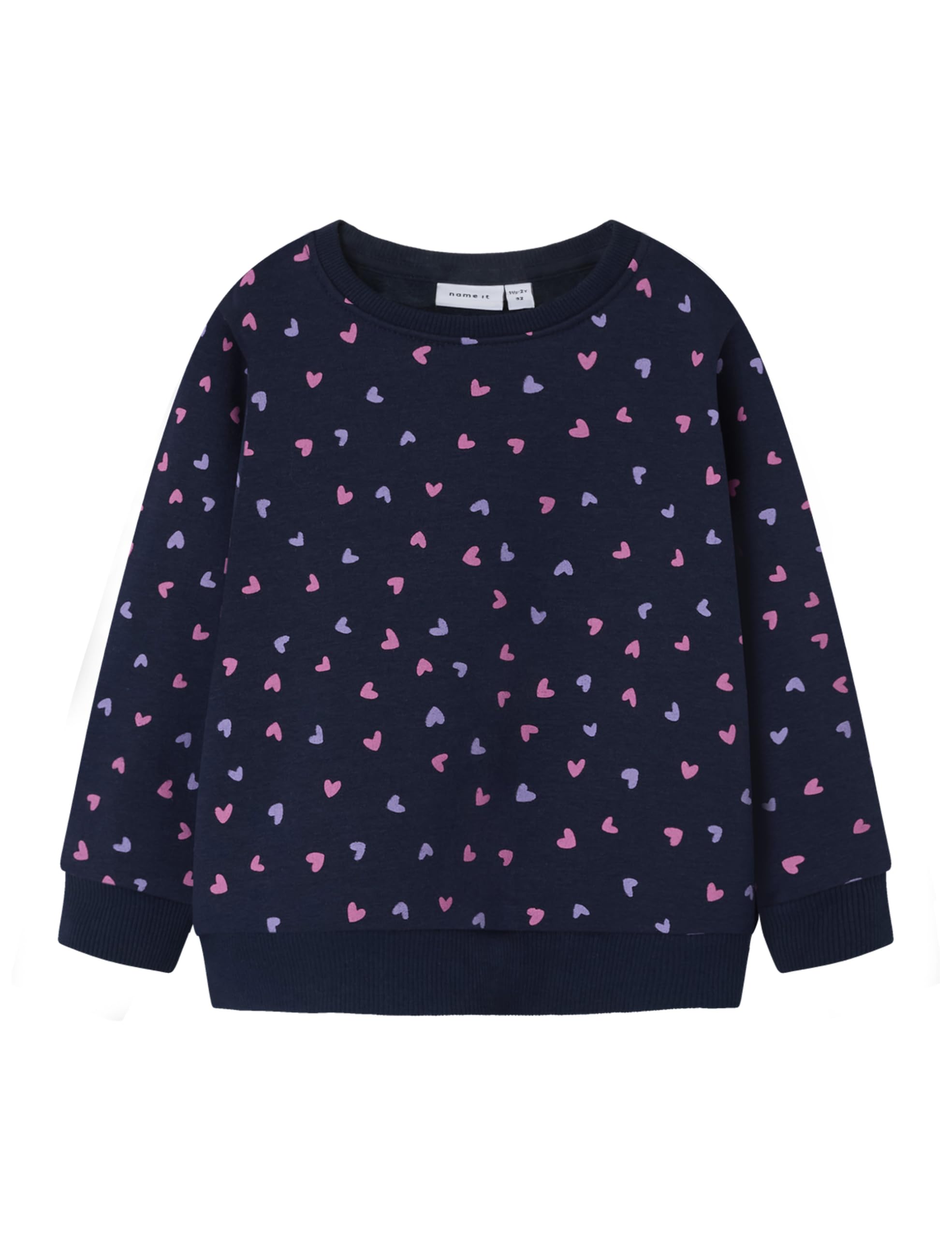 Name IT Mädchen Nmfdavina Ls Fleece Bru Noos Sweatshirt, Dark Sapphire/AOP:Heart AOP, 104 EU