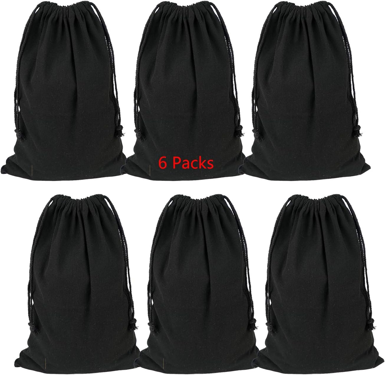 Lanyani 6 Packs Bank Coin Money Cash Bag Sacks, 12" x 17" Canvas Deposit Change Transit Bags with Drawstring, Heavy Duty, Black