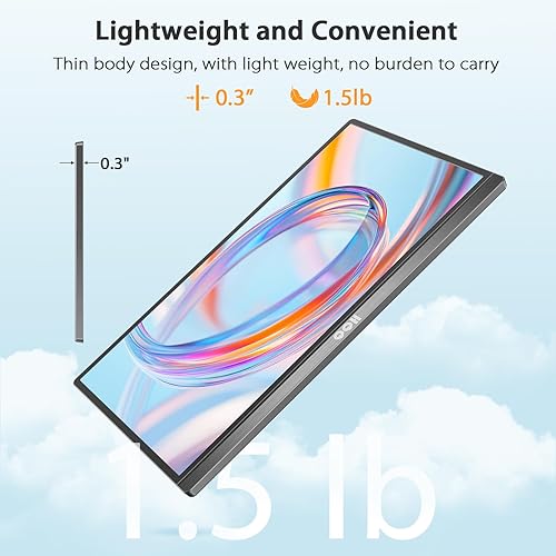 Miniatura 8 de QQH Monitor portátil, pantalla de viaje de aleación USB C HDMI de 15.6 pulgadas FHD 1080P para computadora portátil con cubierta inteligente y