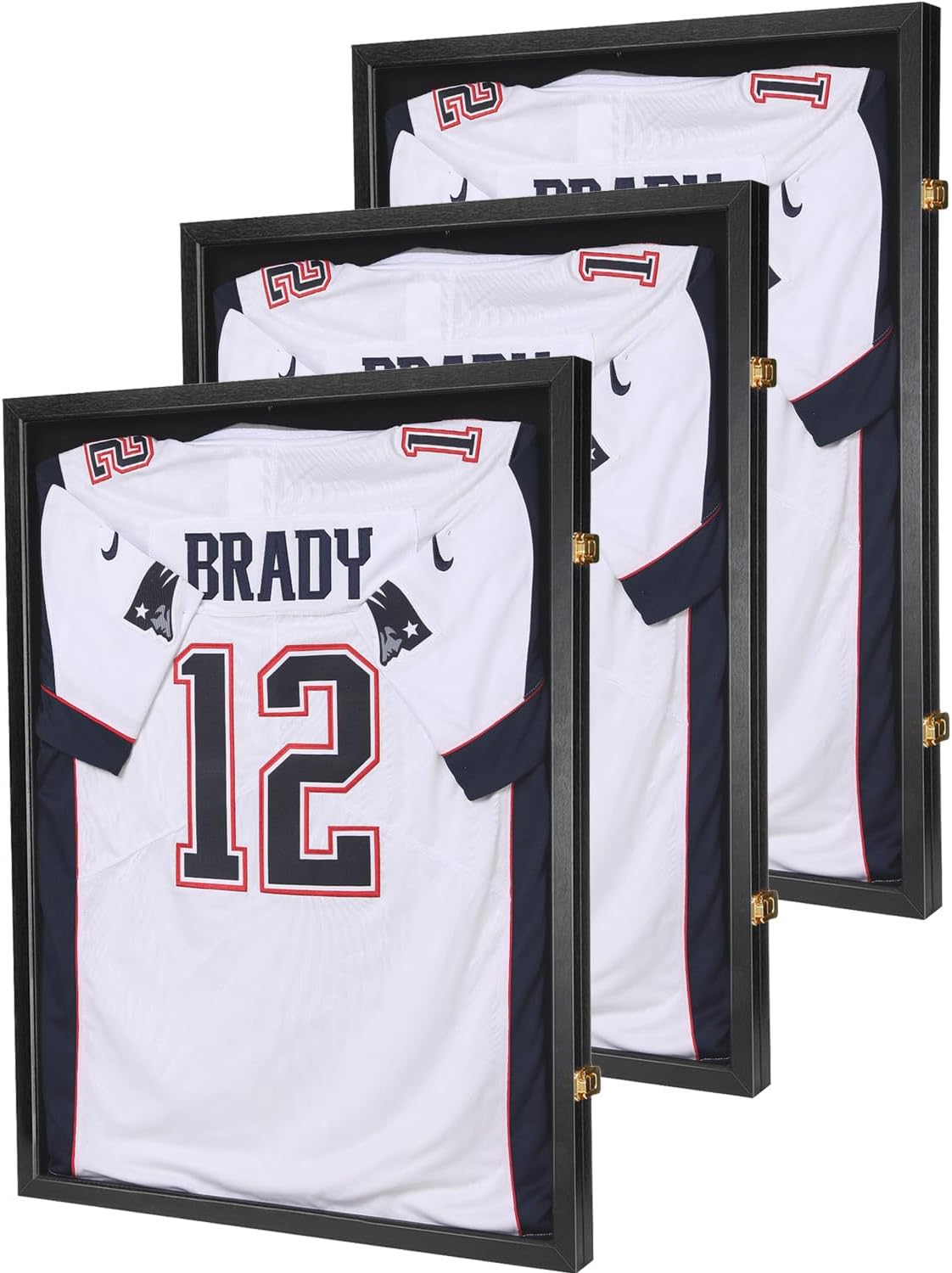 Jersey Wooden Frame Display Case -Shadow Box with 98% UV Protection Acrylic and Hanger for L or XL Baseball Basketball Football Hockey Sport Shirt and Uniform (Black, 3 Packs)